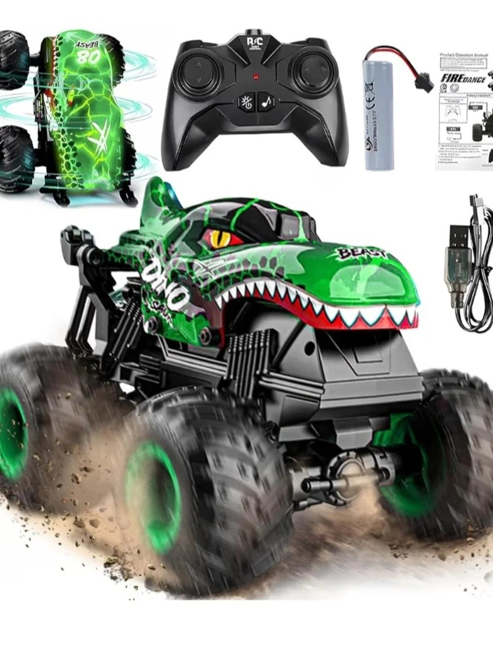 Green Dino RC Monster Truck with Wireless Controller